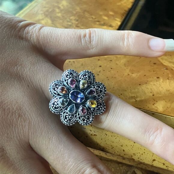 Natural Tanzanite Sapphire Sterling Silver Cocktail Ring Size 7 - Picture 4 of 9